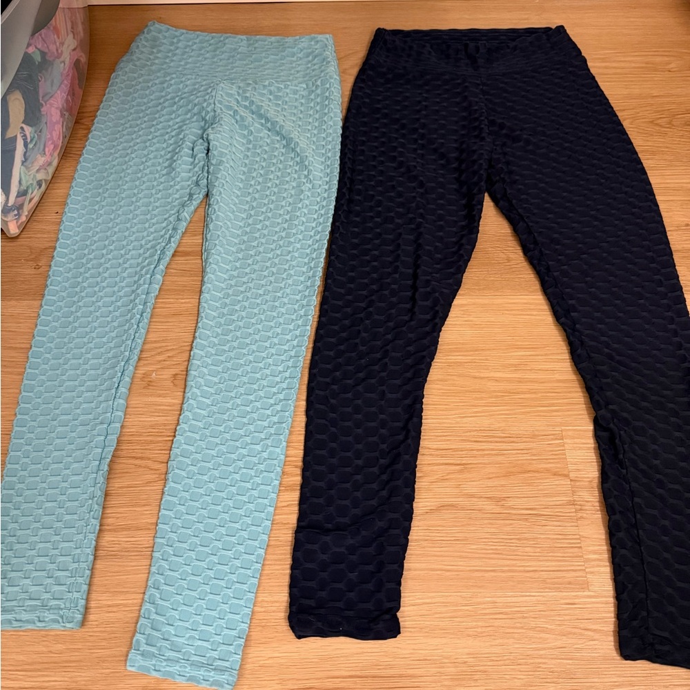 Textured Blue and Black Leggings
